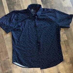 Rugby University"Men's XLNavy Blue Anchor Pattern Short Sleeve Button-Up Shirt